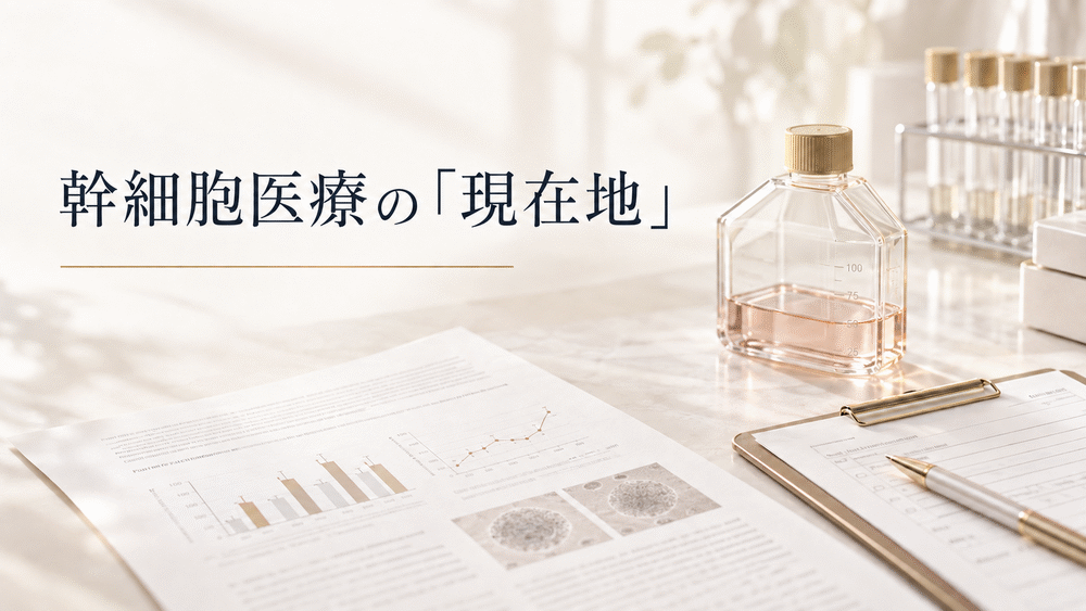 幹細胞医療について分かっていることと研究が続く領域を示すヒーロー画像