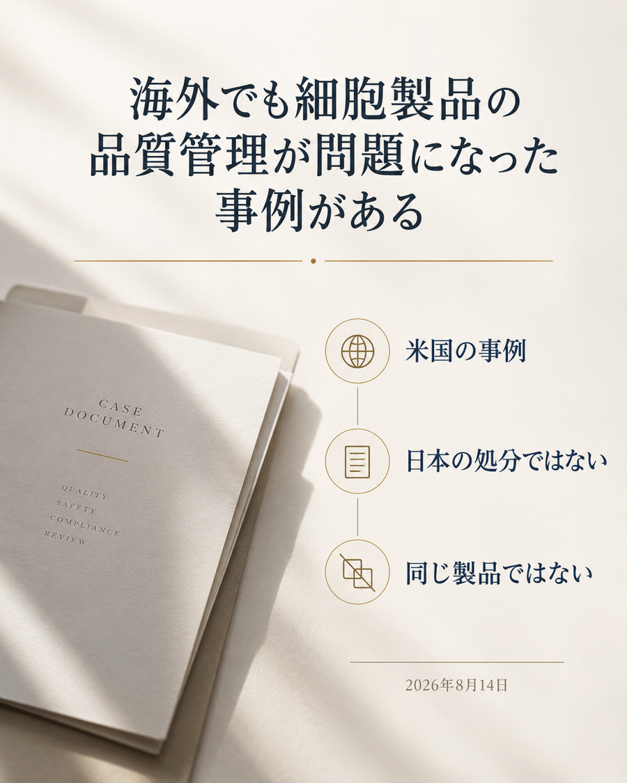 米国FDAによる細胞製品の品質管理に関する事例を日本の制度や治療と区別して考えるための図解