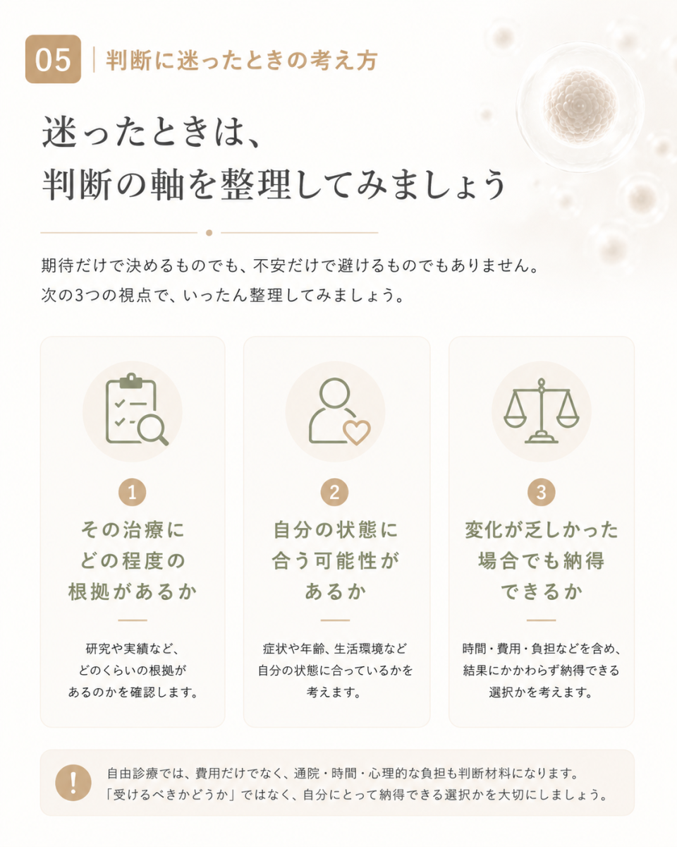 幹細胞治療を受けるかどうか判断に迷ったときの考え方