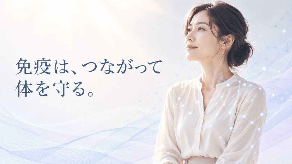 免疫細胞や体の各拠点が連携して体を守る仕組みを表したイメージ