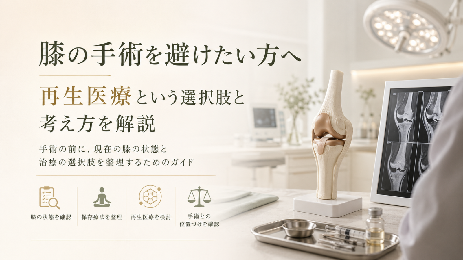 膝の手術を避けたい方へ、再生医療という選択肢と治療方針の考え方を示したヒーロー画像