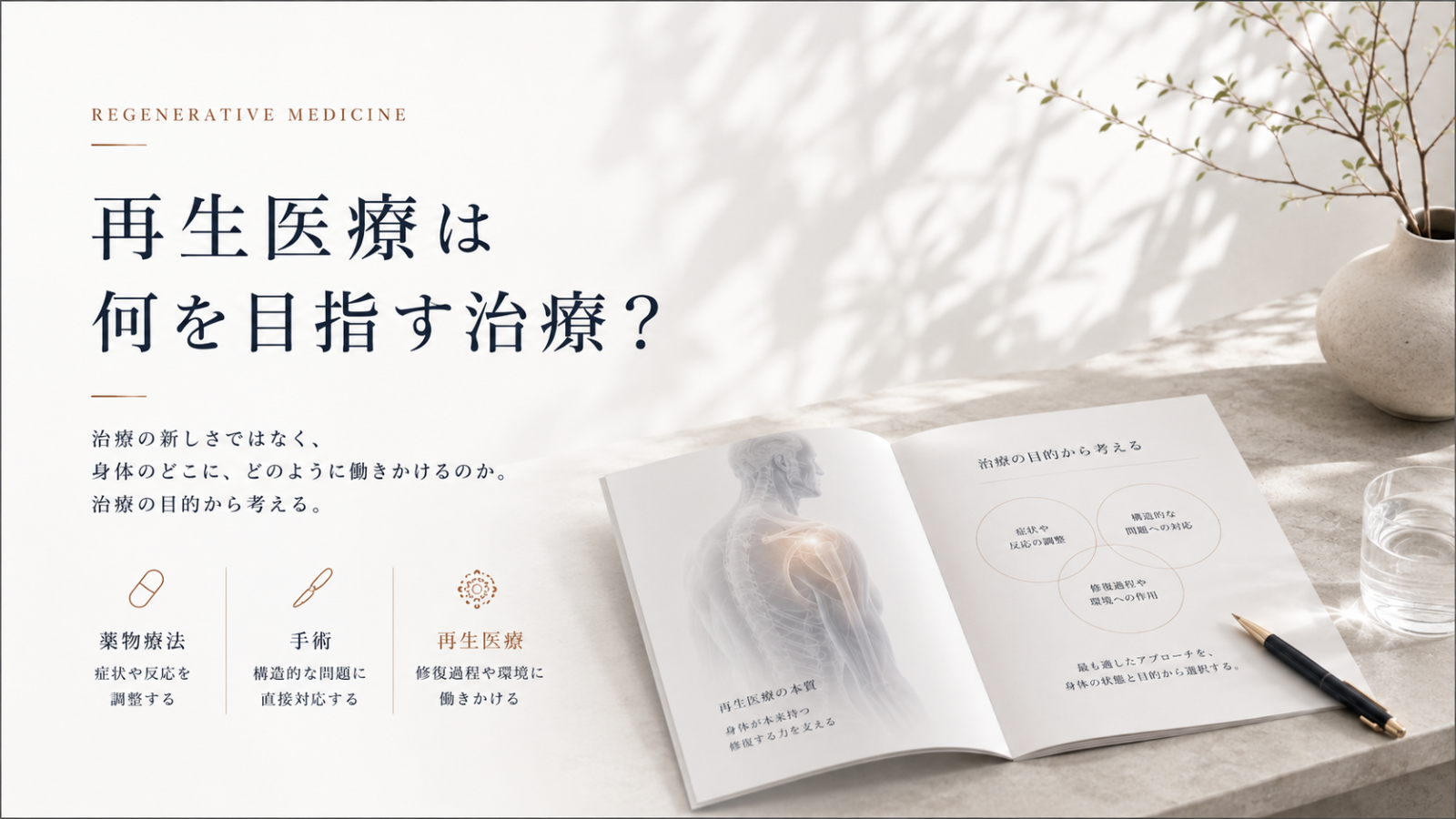 再生医療は何を目指す治療なのかを、薬物療法や手術との役割の違いから考える記事のヒーロー画像