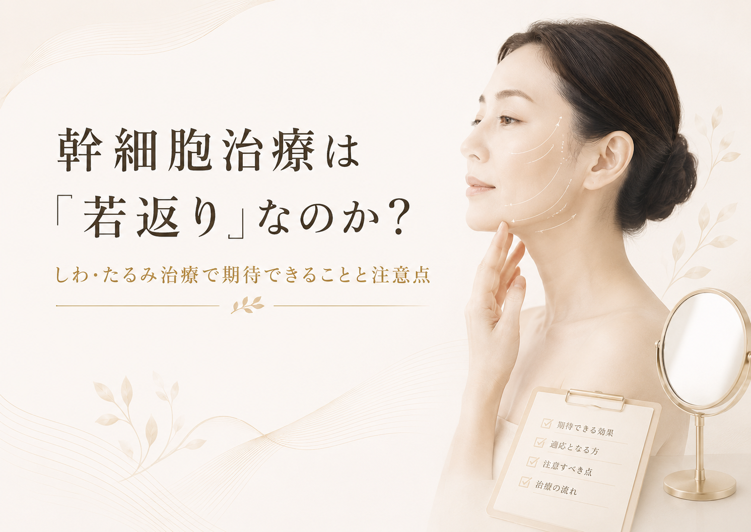 幹細胞治療は若返りなのか、しわやたるみ治療で期待できることと注意点を示したヒーロー画像